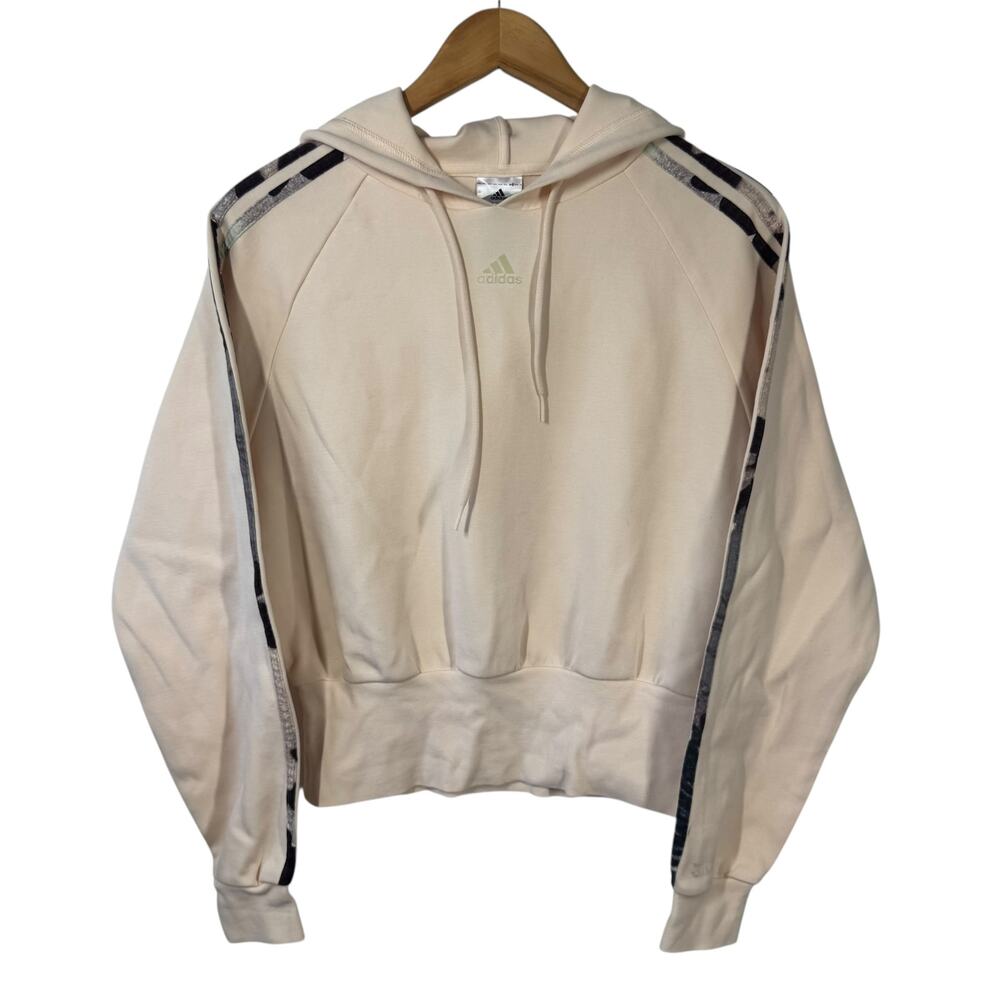 Adidas Hoodie Women S Cream‎ Floral 3 Stripe Pullover Athleisure Sporty Active